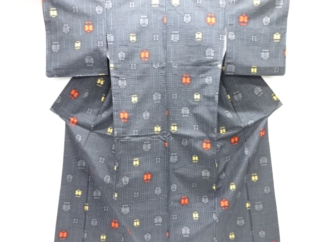 遠州椿模様織り出し十日町紬着物